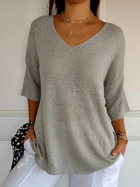 Yarn Wool Yarn Casual V Neck Plain Sweater