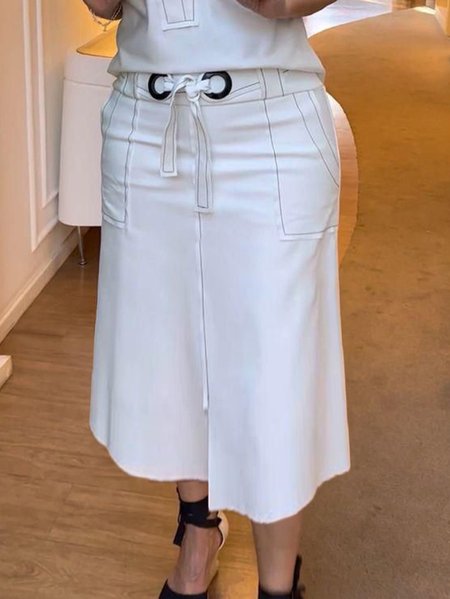 

Plus Size Regular Fit Urban Plain Skirt, White, Plus Skirts