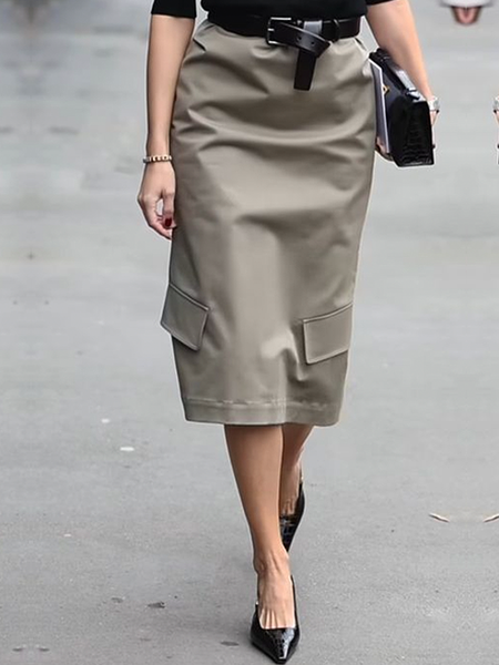 

Urban Loose Plain Midi Skirt, As picture, Skirts