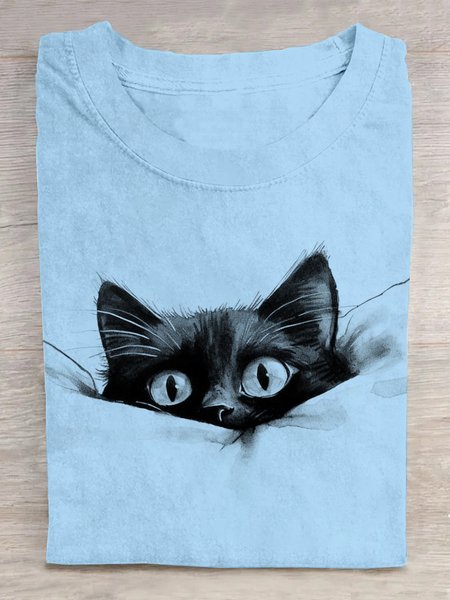 

Cotton Crew Neck Loose Casual T-Shirt, Light blue, T-shirts