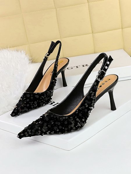 

Sparkling Sequins Party Slingback Pumps, Black, Heels