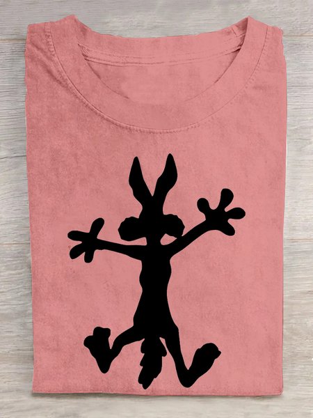 

Casual Loose Crew Neck Rabbit T-Shirt, Orange pink, T-shirts