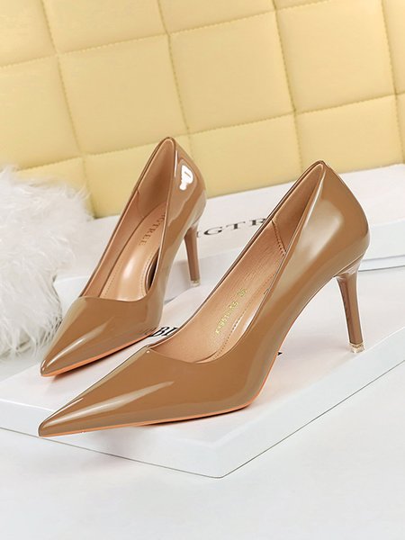 

Minimalist Imitation Patent Leather Stiletto Heel Pumps, Camel, Heels