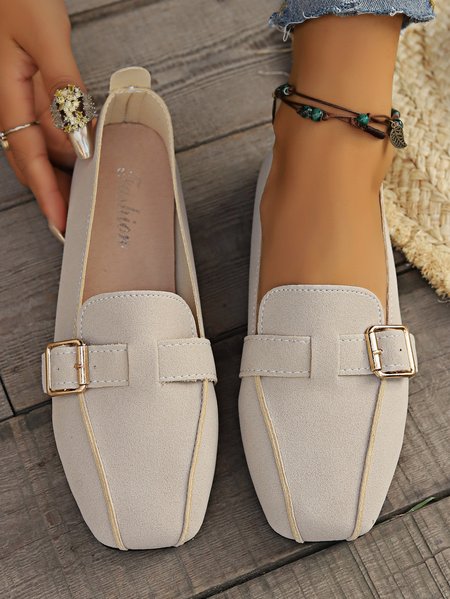 

Casual Plain Slip On Flat Heel Shallow Shoes, Apricot, Flats/Loafers