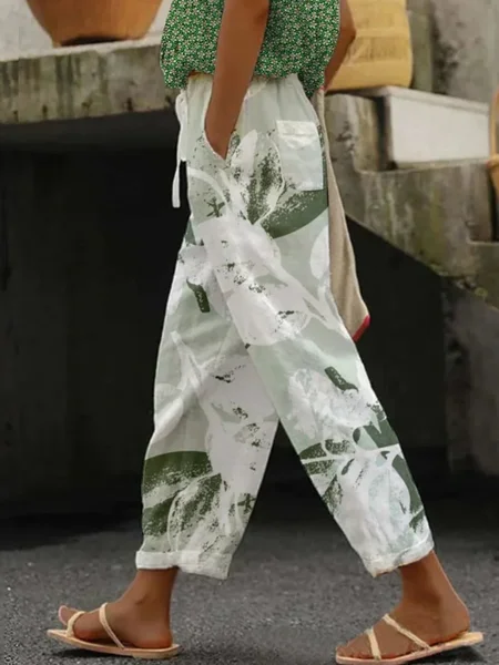 

Casual Floral Long Pant, Green, Pants