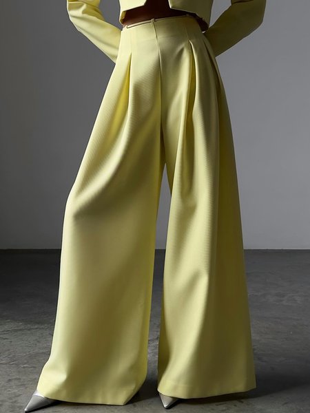 

Urban Regular Fit Pockets Fashion Wide leg Pants, Yellow, Pants