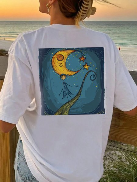 

Women's Short Sleeve Tee T-shirt Summer Paintings Cotton Crew Neck Daily Going Out Vintage Top White, T-Shirts