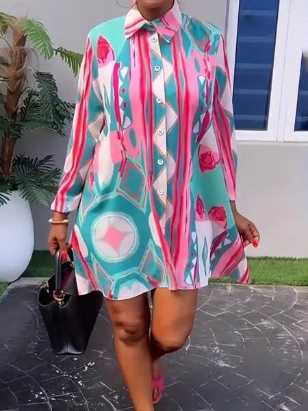 

Urban Loose Shirt Collar Shirt Dress, As picture, Mini Dresses