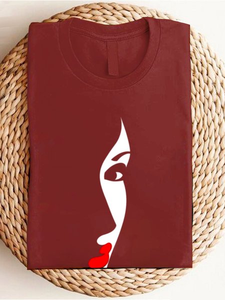 

Casual Figure Crew Neck Long Sleeve T-shirt, Red, T-shirts