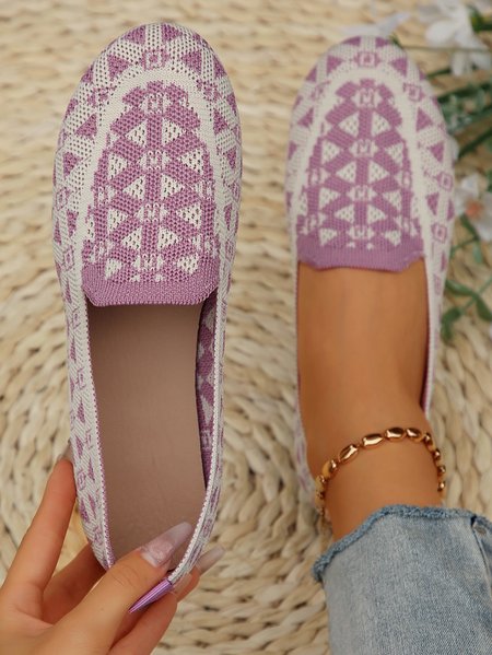 

Mesh Fabric All Season Ethnic Shallow Shoes, Pink, Flats