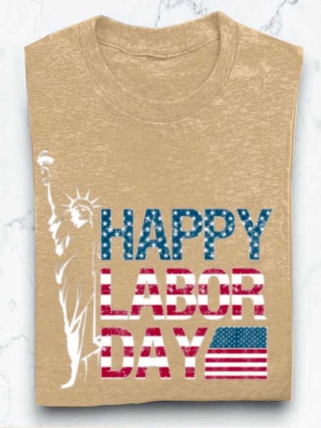 Casual Letter Pattern Crew Neck Long Sleeve T-shirt, Khaki, T-shirts