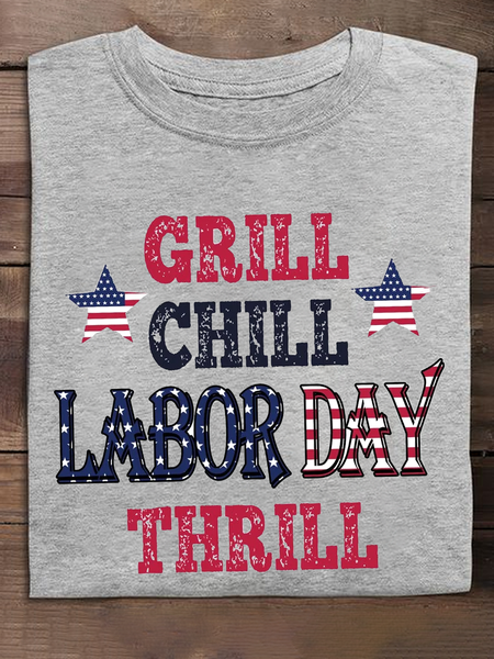 

Casual Text Letters Crew Neck Short Sleeve T-shirt, Gray, T-shirts
