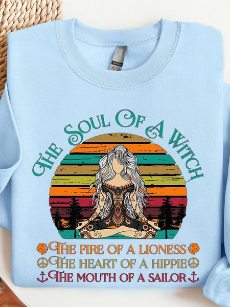 

The Soul Of A Witch, The Fire Of A Lioness ,The Heart Of A Hippie, The Mouth Of A Sailor witch Halloween Sweatshirt, Light blue, Hoodies&Sweatshirts
