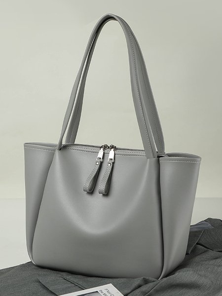 

Minimalist Double Zip Tote Bag Large Capacity Shoulder Bag, Gray, Bags
