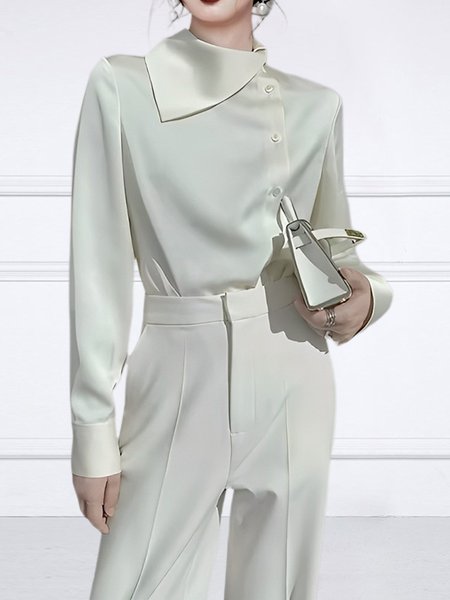 

Regular Fit Regular Sleeve Plain Elegant Shirt, Off white, Blouses and Shirts