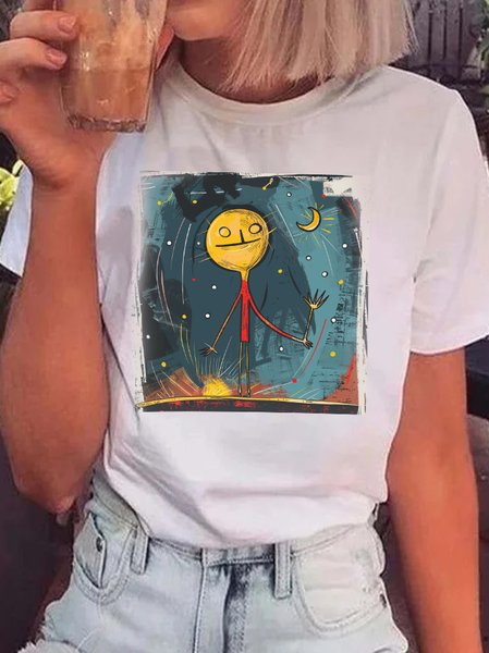 

Women's Short Sleeve Tee T-shirt Summer Graffiti Printing Cotton Crew Neck Daily Going Out Vintage Top White, T-Shirts