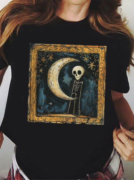 

Women's Short Sleeve Tee T-shirt Summer Skull Printing Cotton Crew Neck Daily Going Out Vintage Top Black, T-Shirts