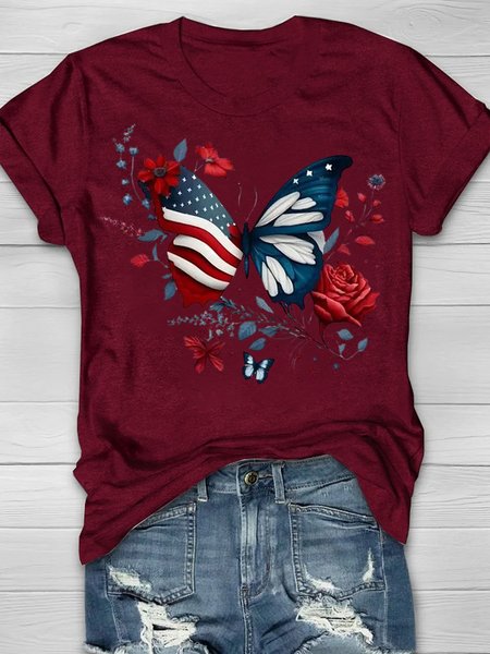 

Floral Casual T-Shirt, Wine red, T-shirts