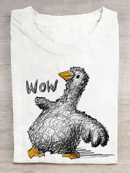 

Casual Animal Crew Neck Short Sleeve T-shirt, White, T-shirts