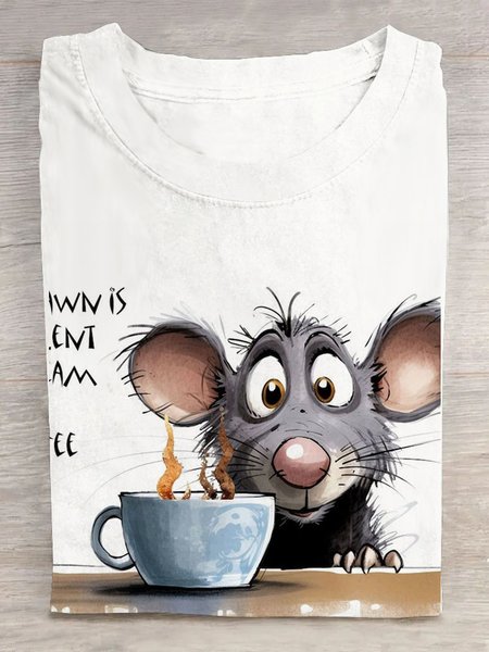 

Casual Cute Animal Crew Neck Short Sleeve T-shirt, White, T-shirts