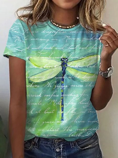 

Dragonfly Loose Casual T-Shirt, Cyan, T-shirts