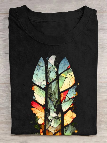 

Casual Random Print Crew Neck Short Sleeve T-shirt, Black, Tops