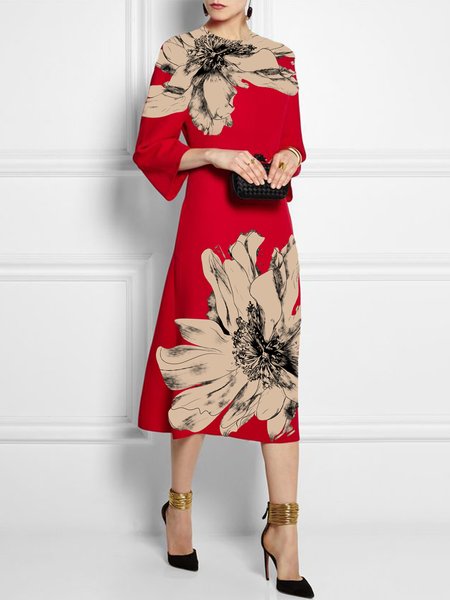 

Elegant Regular Sleeve Pocket Stitching Dress, Red, Maxi Dresses