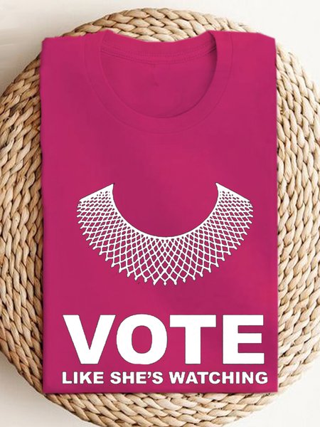 Casual Text Letters Crew Neck Short Sleeve T-shirt, Rose red, T-shirts