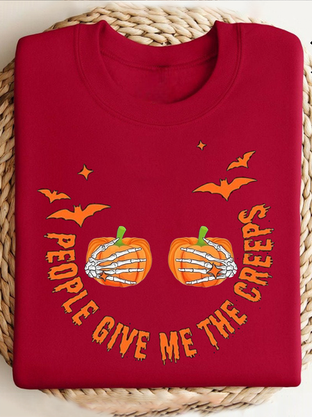 Casual Crew Neck Text Letters Sweatshirt, Red, Hoodies & Sweatshirts