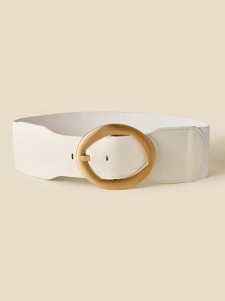 Exaggerated Metal Pin Buckle Elastic Waist Belt, White, Belts