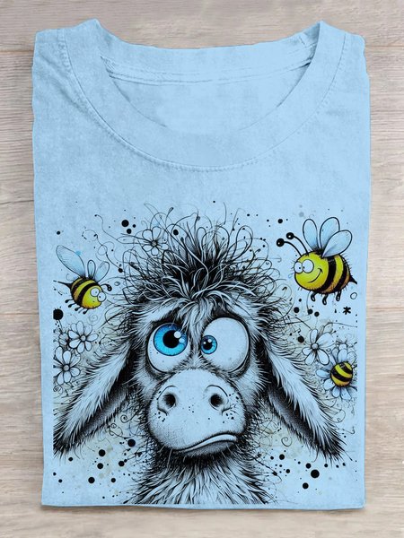 Loose Casual Cotton T-Shirt, Light blue, T-shirts