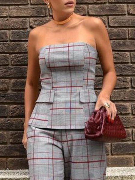 

Urban Strapless Regular Fit Plaid Blouse, Gray, Blouses and Shirts