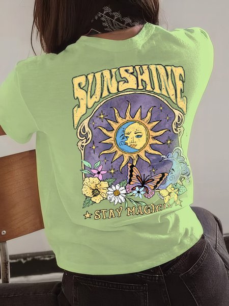 

Women's Short Sleeve Tee T-shirt Summer Sun Printing Cotton Crew Neck Daily Going Out Vintage Top Lightgreen, T-Shirts