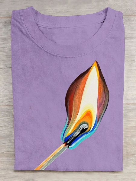 

Casual Geometric Crew Neck Short Sleeve T-shirt, Purple, T-shirts