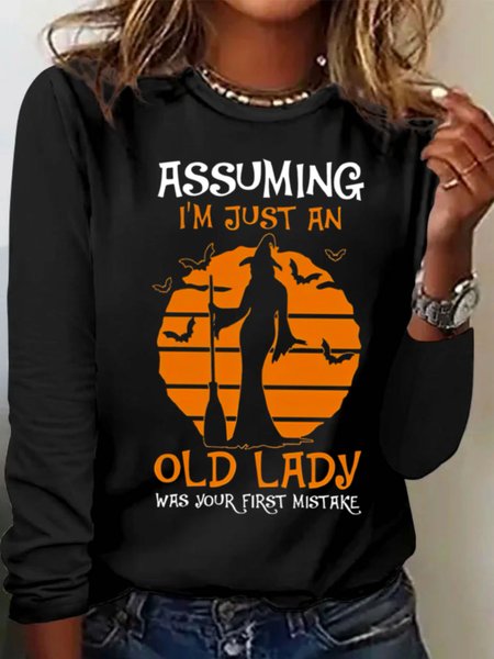 

Casual Text Letters Crew Neck Long Sleeve T-shirt, Black, T-shirts