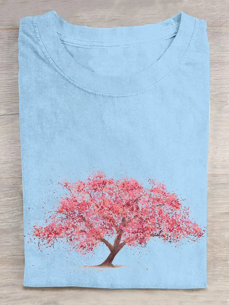 Casual Tree Cotton T-Shirt, Sky blue, T-shirts