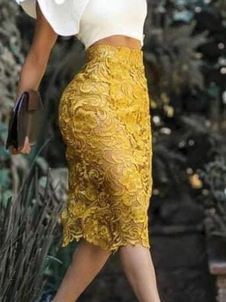 

Plain Elegant Regular Fit Skirt, Yellow, Skirts
