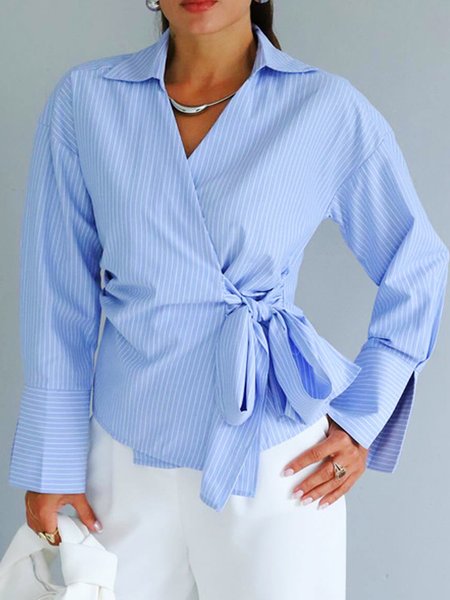 

Loose Striped Urban Shirt Collar Blouse, As picture, Blouses and Shirts