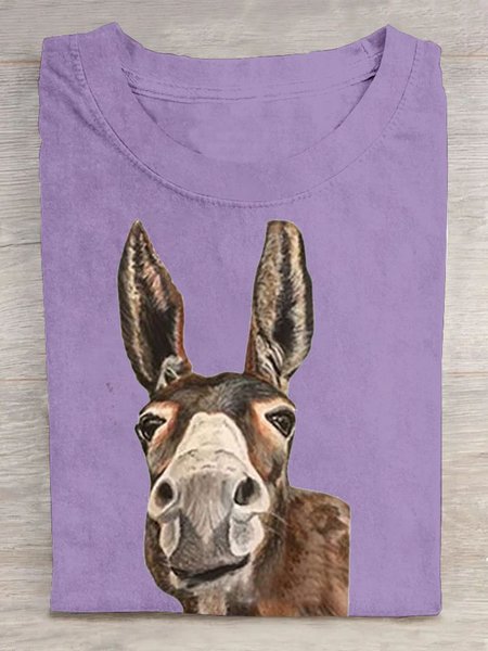 

Funny Cattle Printed Casual T-Shirt, Purple, T-shirts