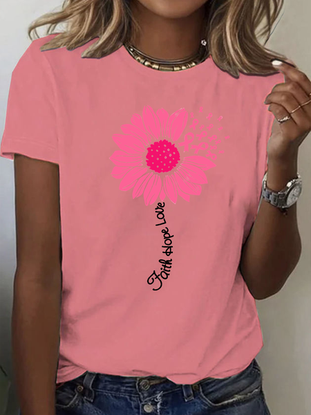 

Casual Text Letters Crew Neck Short Sleeve T-shirt, Pink, T-shirts