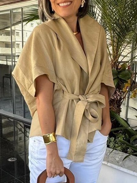 

Shawl Collar Plain Raglan Sleeves Casual Kimono, Khaki, Kimonos