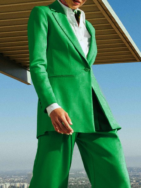 

Regular Fit Regular Sleeve Urban Pocket Stitching Lapel Collar Blazer, Green, Blazers