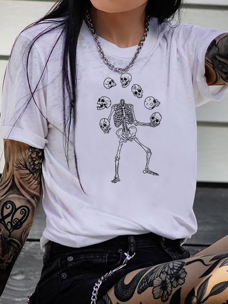 

Women's Short Sleeve Tee T-shirt Summer Skull Printing Cotton Crew Neck Daily Going Out Casual Top White, T-Shirts