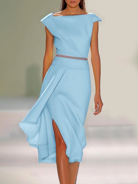 

Women's Cap Sleeve Summer Plain Rhinestones Dress Asymmetrical Daily Going Out Urban Midi X-Line, Light blue, Dresses