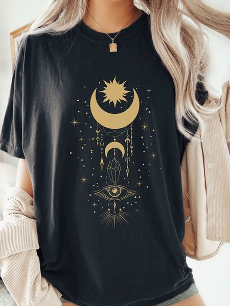 

Women's Short Sleeve Tee T-shirt Summer Star Printing Cotton Crew Neck Daily Going Out Casual Top Black, T-Shirts