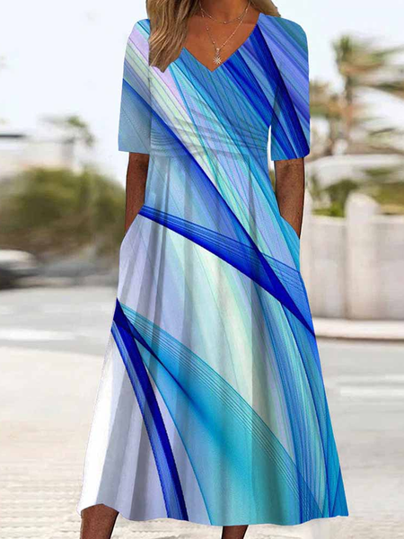 

Women Random Print Crew Neck Short Sleeve Comfy Casual Buckle Maxi Dress, Multicolor, Dresses