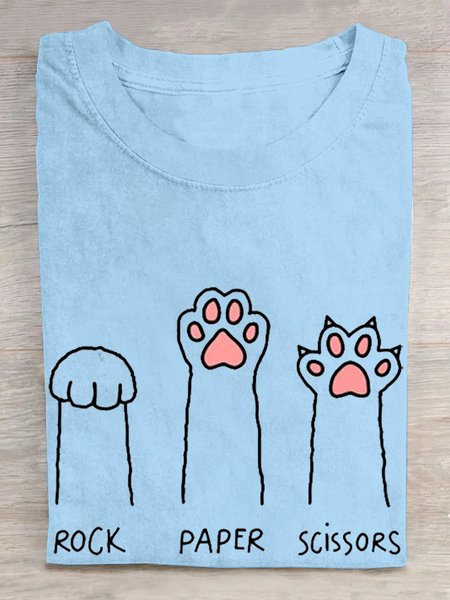 

Casual Cat Crew Neck Short Sleeve T-shirt, Sky blue, T-shirts