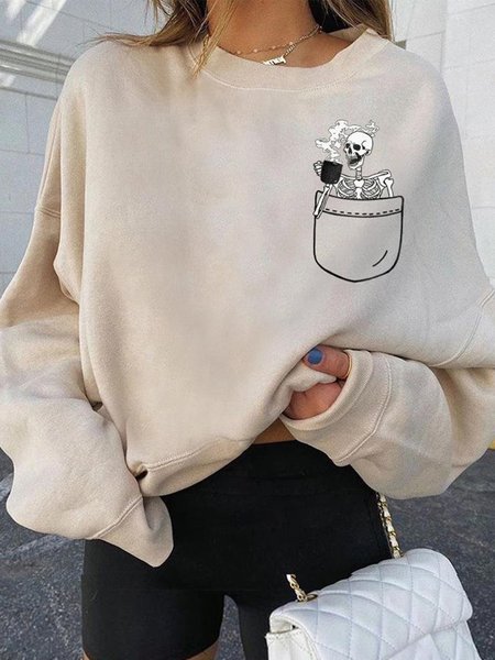 

Pocket Skull Creative Pattern Design Sweatshirt, Khaki, Sweatshirts & Hoodies