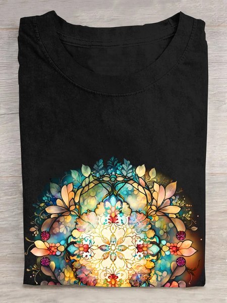 

Random Print Casual Cotton T-Shirt, Black, T-shirts