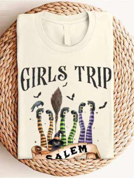 

Casual Text Letters Crew Neck Long Sleeve T-shirt, Apricot, T-shirts